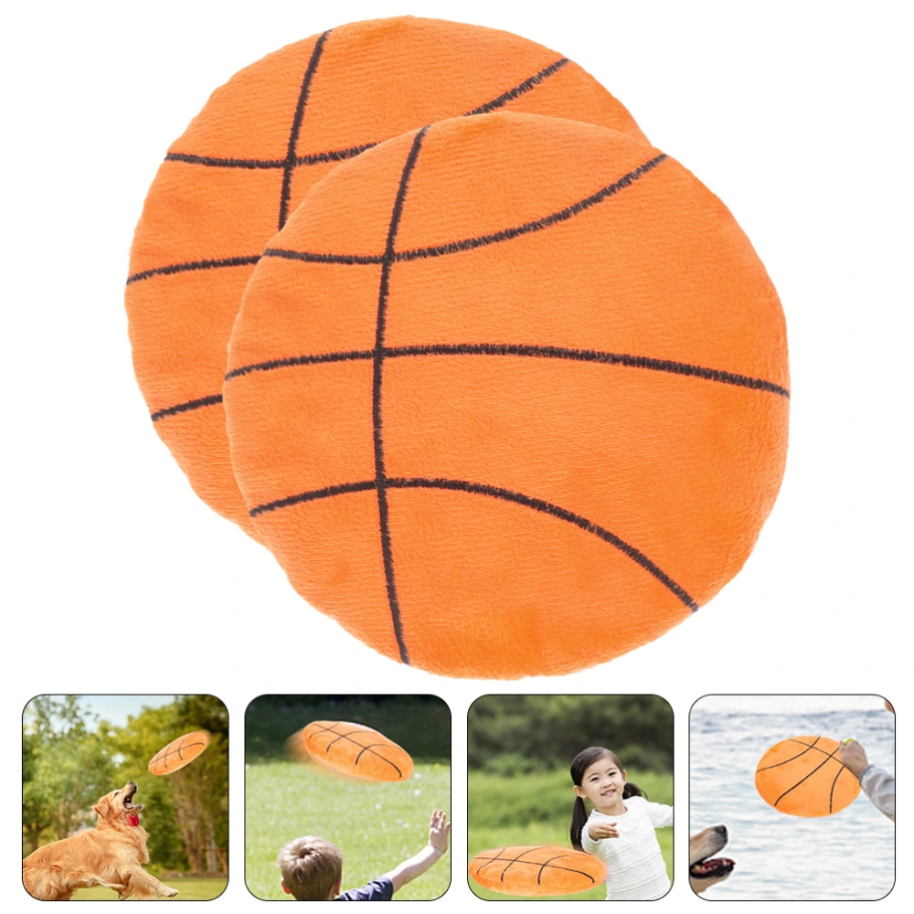 2pcs Plush Basketball Flying Disc Toy Dog Plush Chew Toys Lawn Game Disc for Pets Kids Adults Outdoor Catch Toy