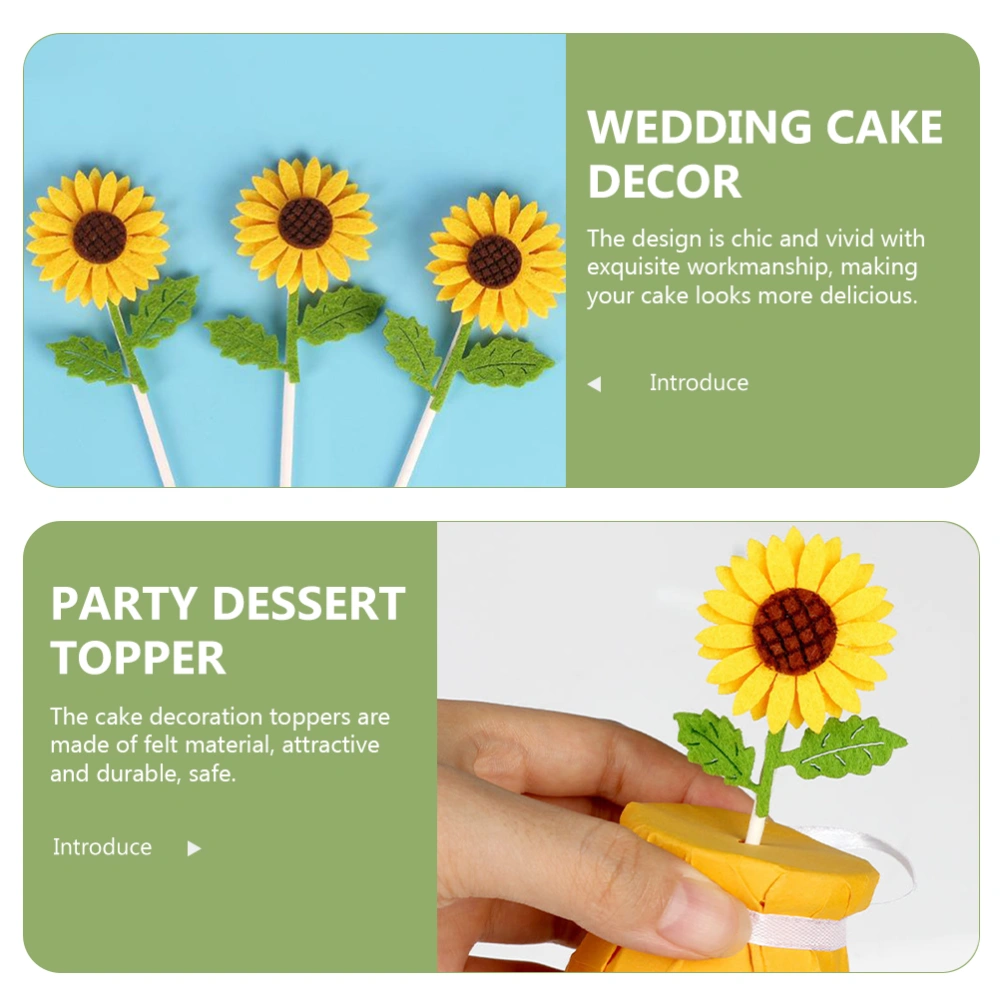 12pcs Sunflower Cake Insert Toppers Sunflower Cupcake Toppers Sunflower Cake Pick for Sunflower Birthday Party