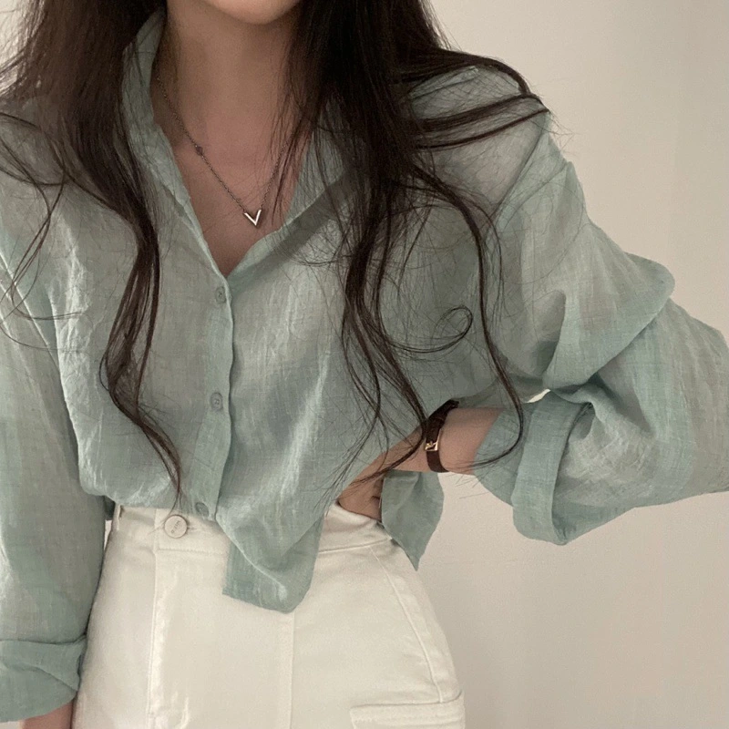 Simple Solid Color Single-breasted Lapel Ruffle Long Sleeve Shirt