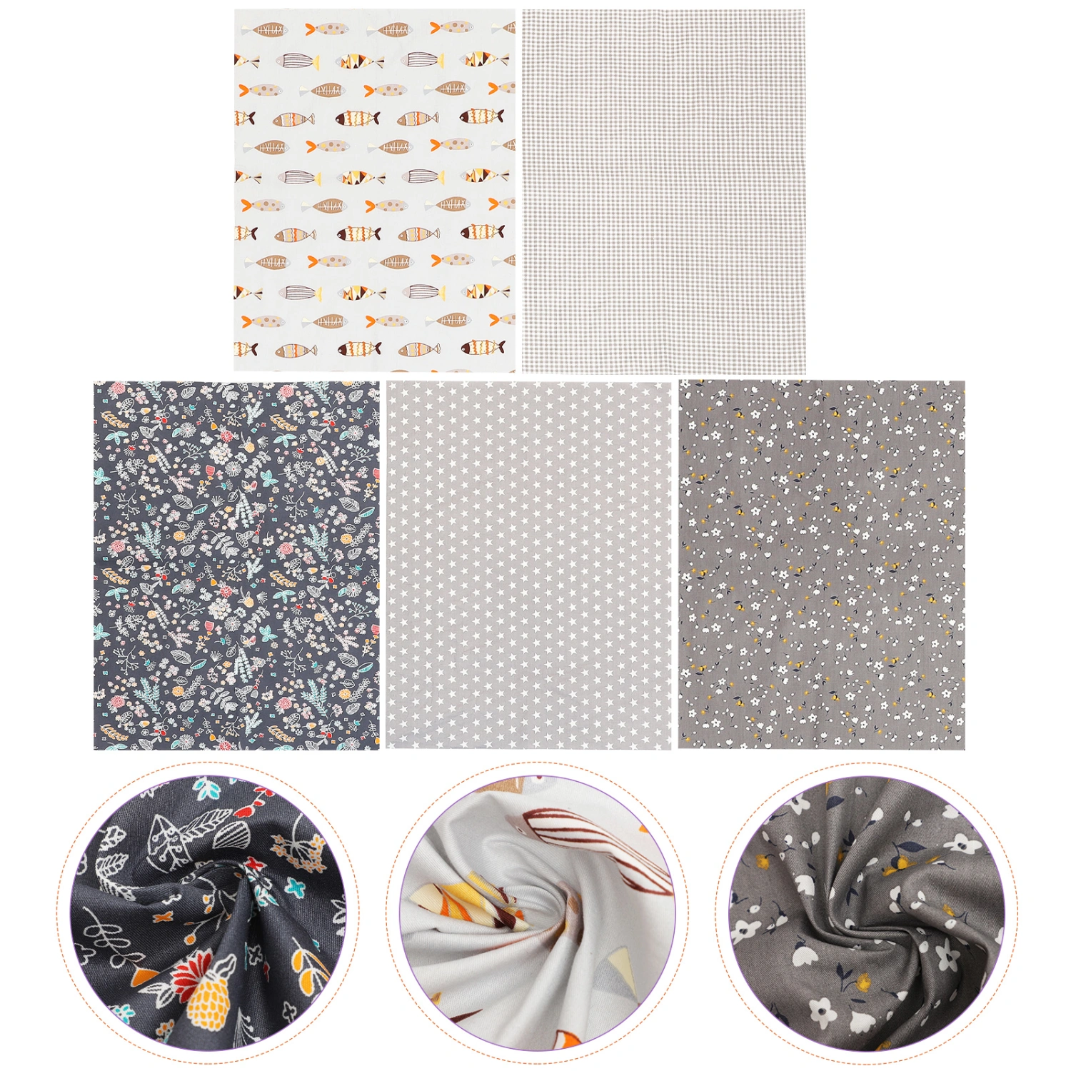 5 Sheets of Crafts Fabric Patchwork Printing Square Patchwork DIY Crafts Ornaments