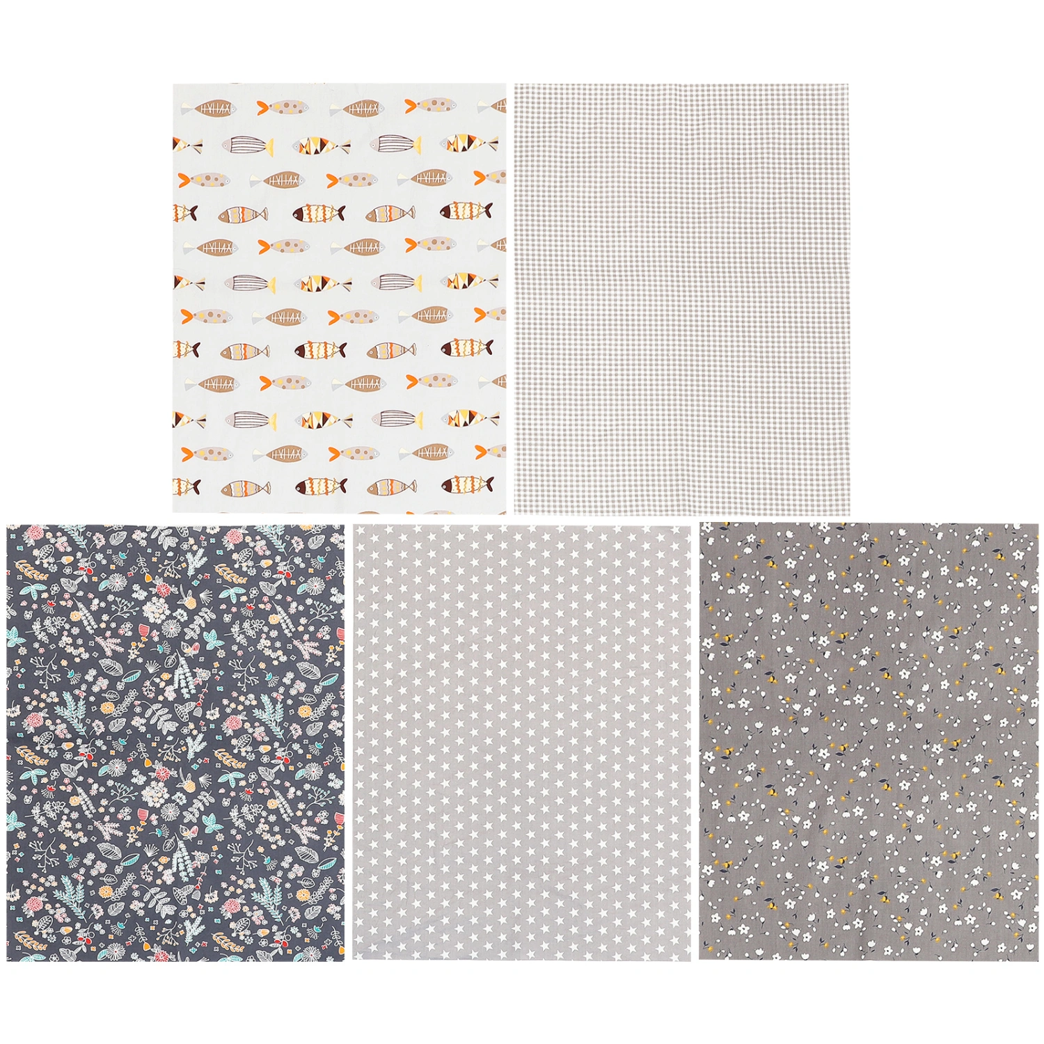 5 Sheets of Crafts Fabric Patchwork Printing Square Patchwork DIY Crafts Ornaments