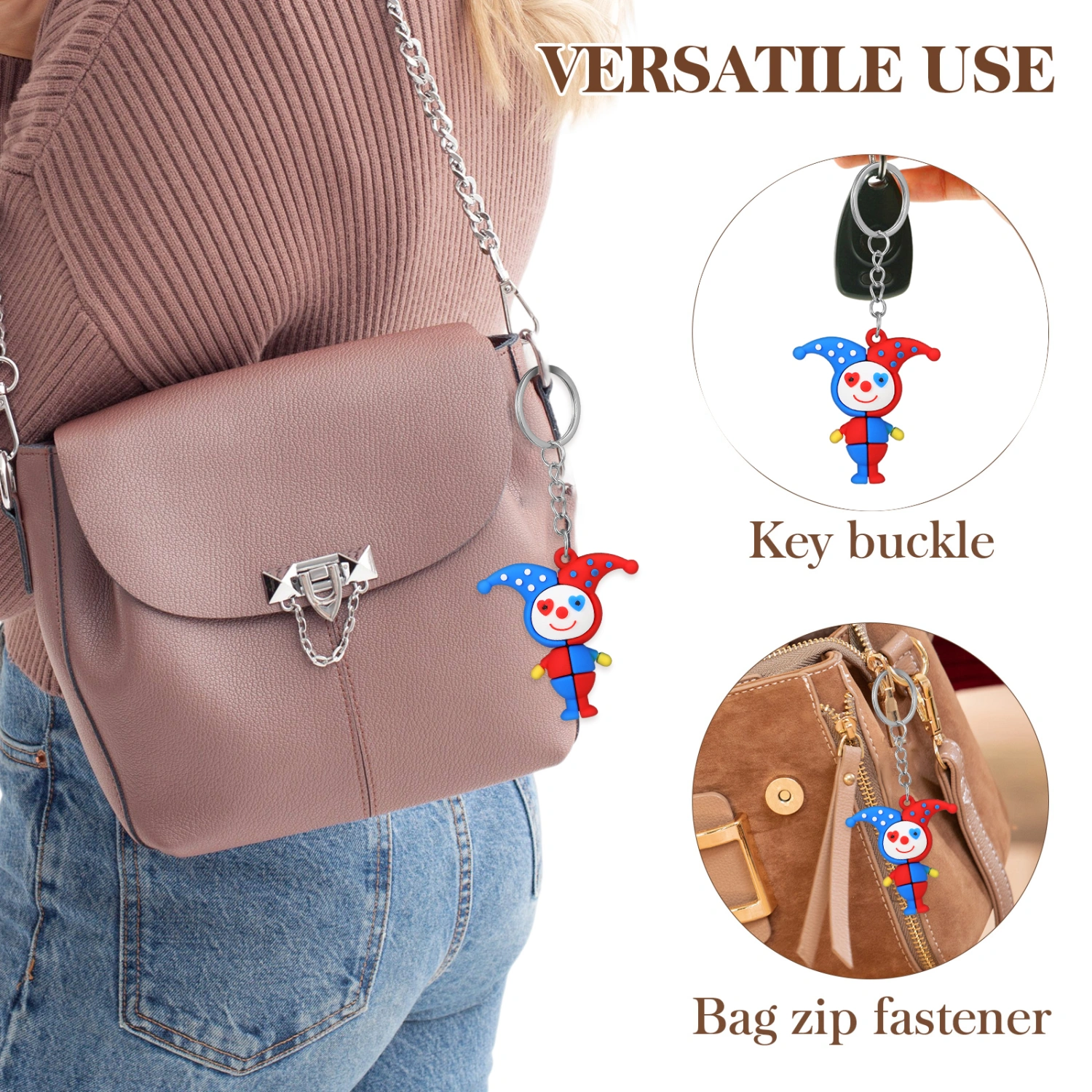 Clown Keychain Funny Doll Keychain Clown Figure Keyring Decorative Keychain Hanging Pendant for Bag Backpack