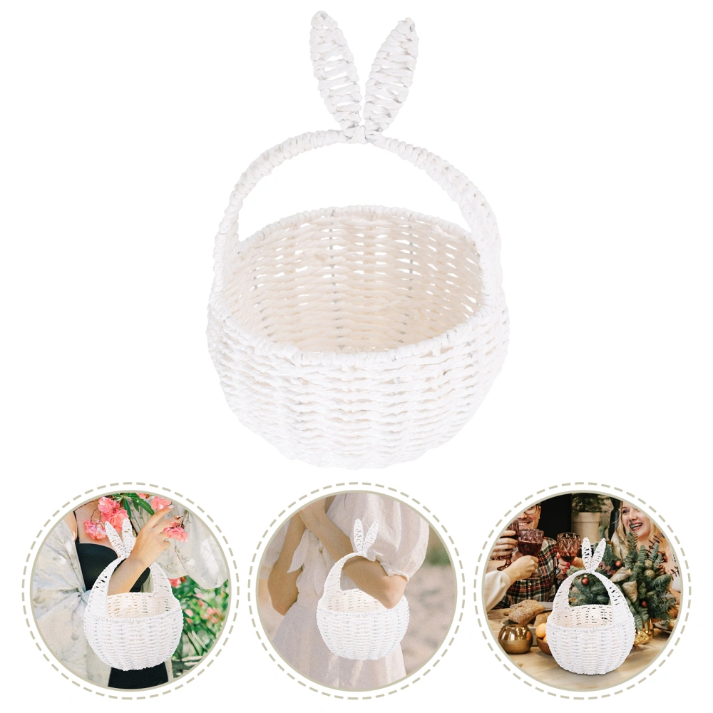 Simulated Rattan Woven Basket Decorative Bunny Ear Design Basket Fruit Basket Flower Basket