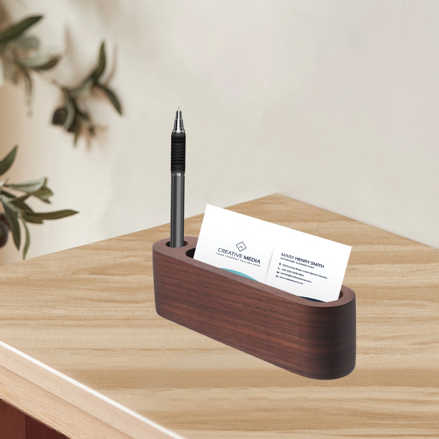 Wooden Business Cards Holder Name Cards Container Cards Storage Holder Office Supply