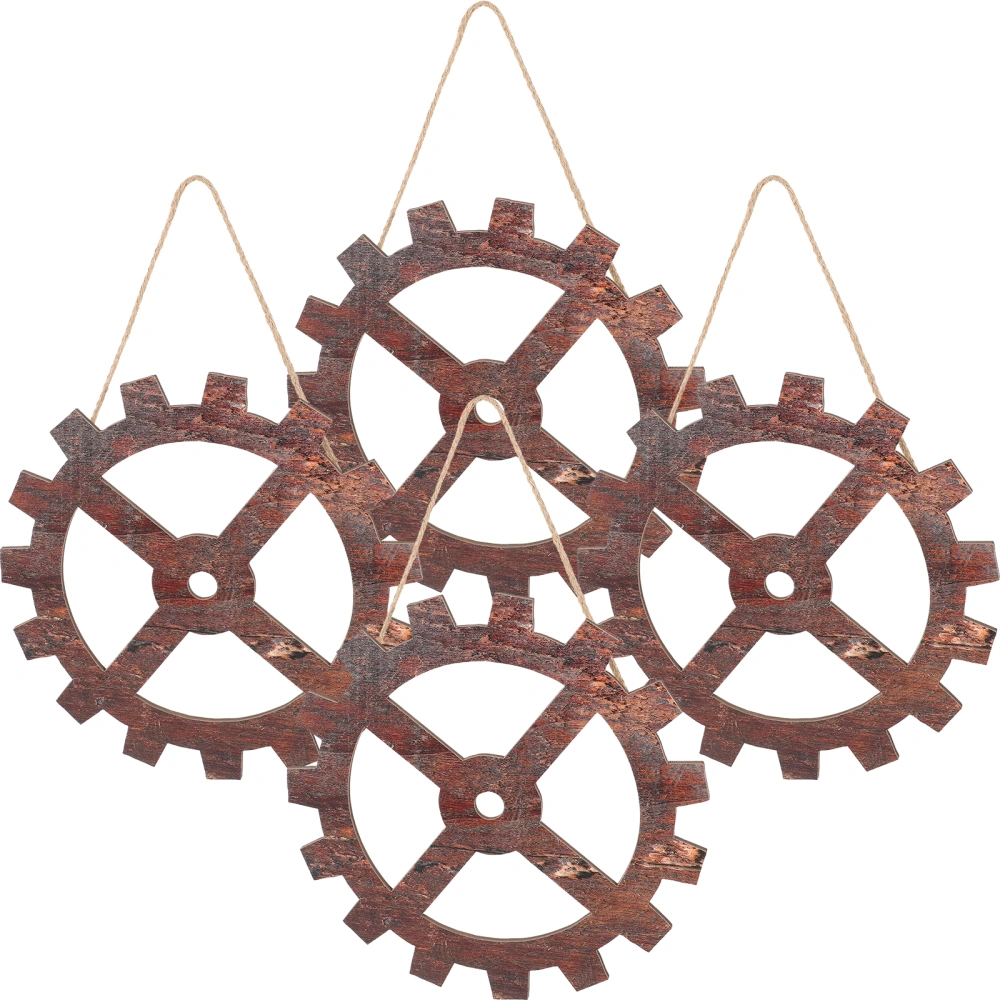 4pcs Hanging Wagon Wheels Decorations Vintage Wooden Wheel Pendant Round Wheel Ornaments