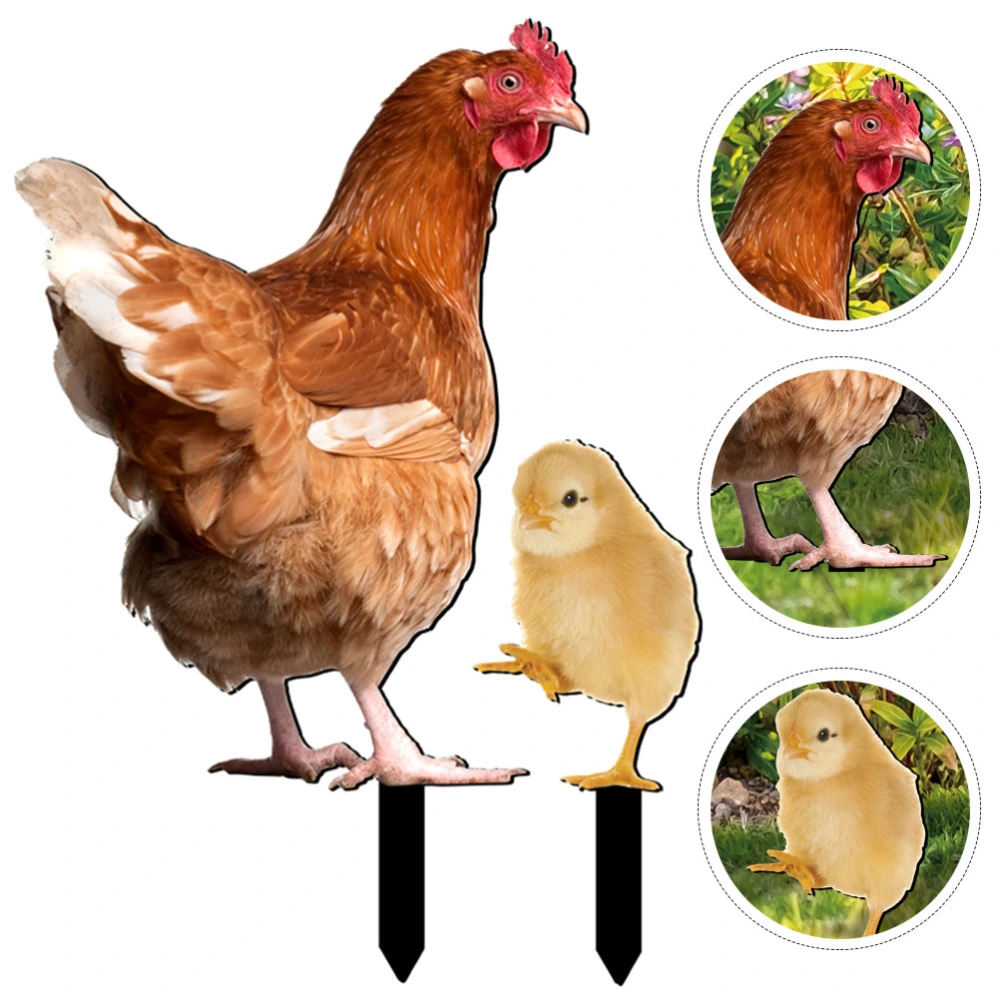 2pcs Garden Stake Chicken Decoration Acrylic Yard Chicken Stake Realistic Chicken Signs