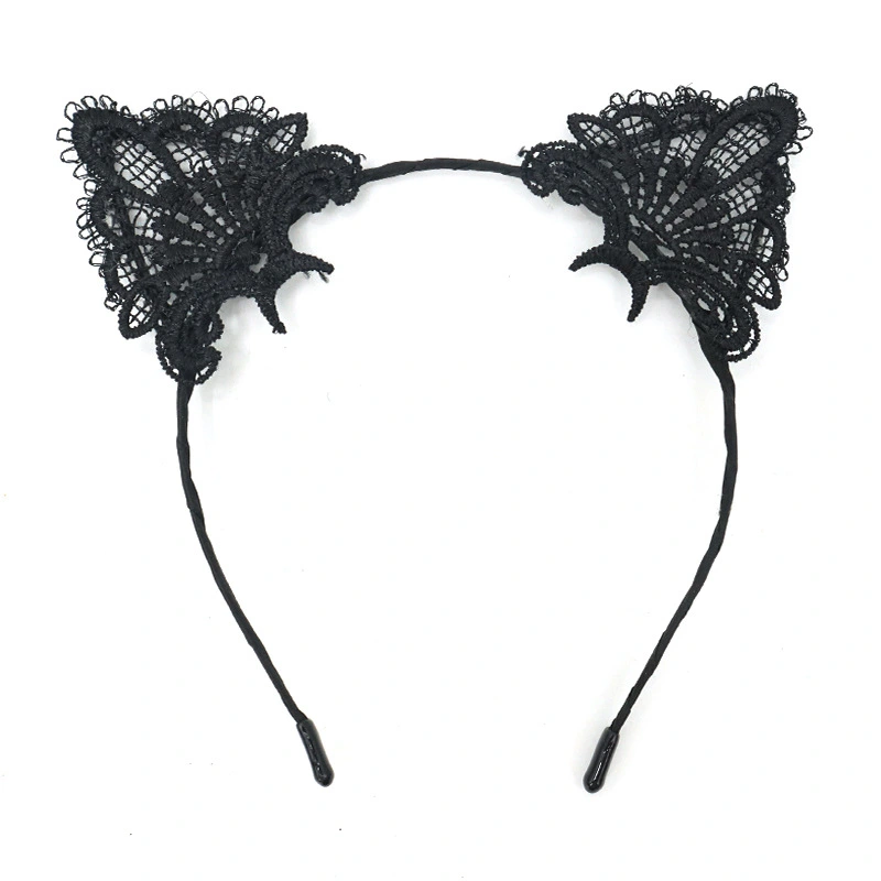 2pcs Cat Ear Headbands Lace Headband Headwear Women Cat Costume Accessories