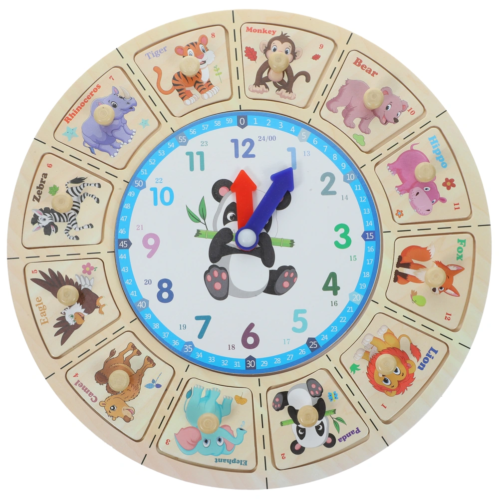 Educational Clock Wooden Clock Cognitive Clock Animal Teaching Clock for Kids