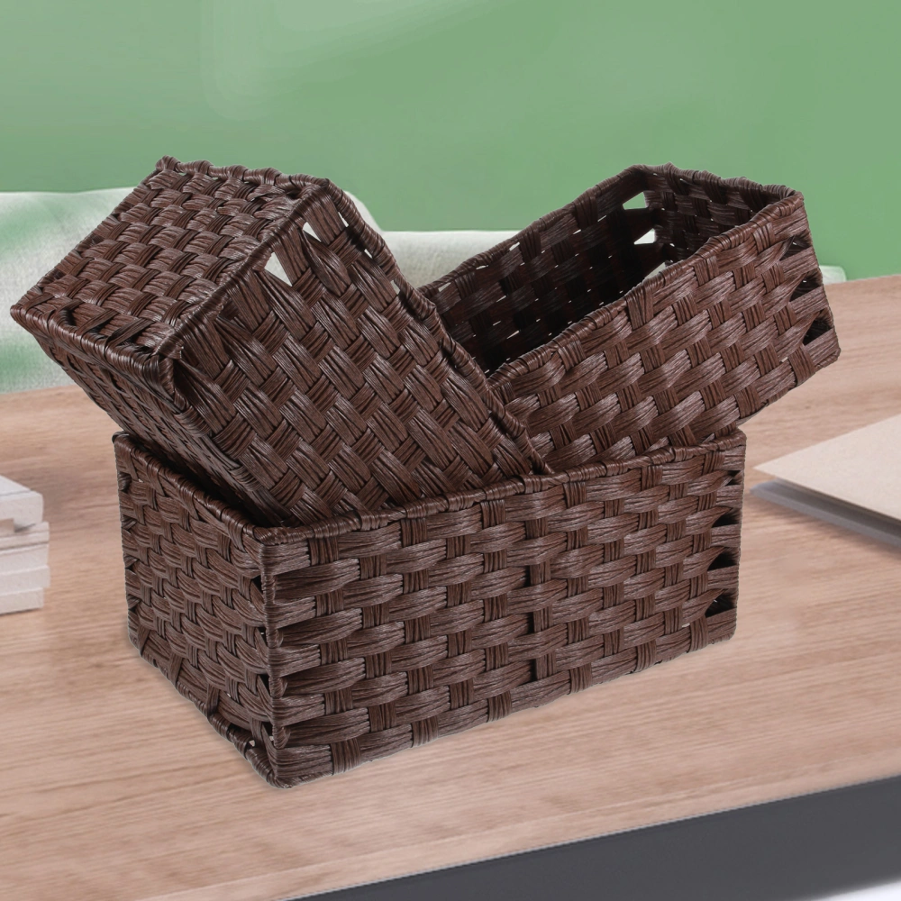 3pcs Woven Storage Basket Tabletop Imitation Rattan Woven Basket for Stationery Makeup Book Food