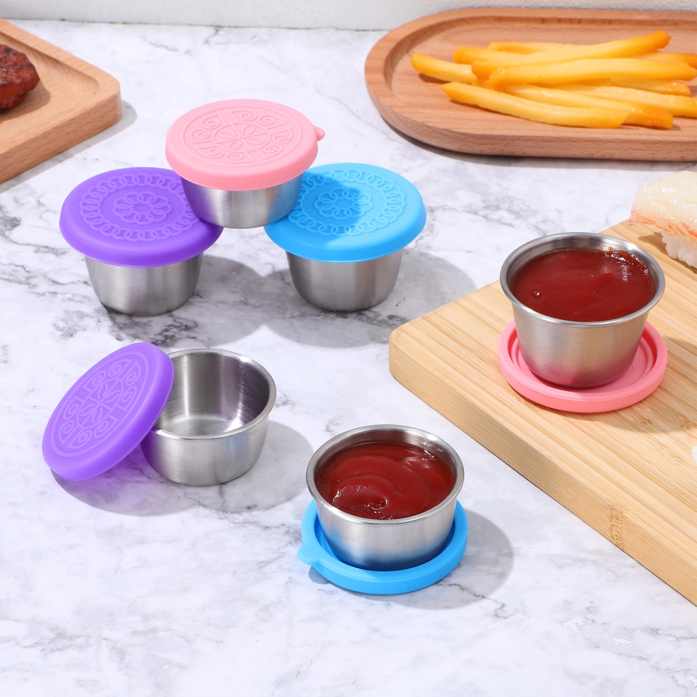 6Pcs Salad Dressing Containers Small Stainless Steel Condiment Cups with Silicone Lids for Lunch Bento Box