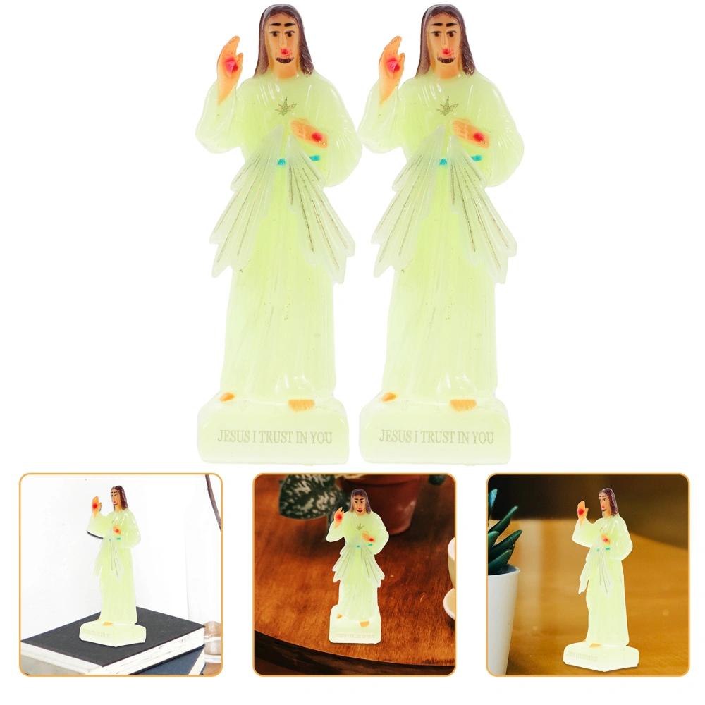 2pcs Luminous Jesus Statue Desktop Jesus Ornament Study Room Desk Decoration