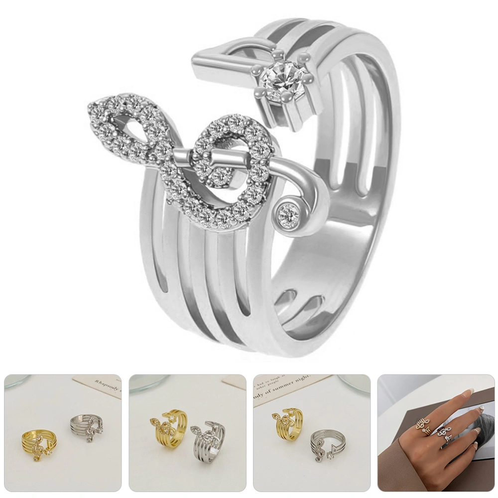 Musical Note Ring Adjustable Opening Ring Rhinestone Open Finger Ring for Daily Wear