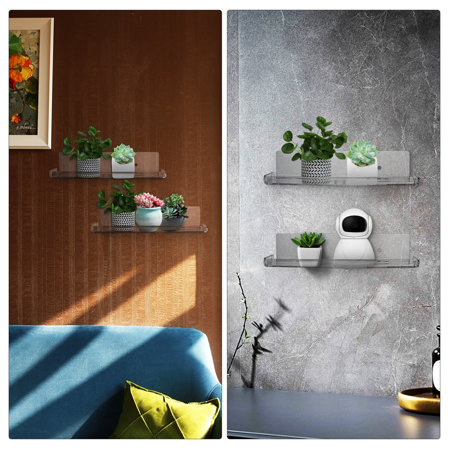 2pcs Acrylic Floating Wall Shelves Wall Mounted Shelves No Punching Shelves for Bedroom Living Room