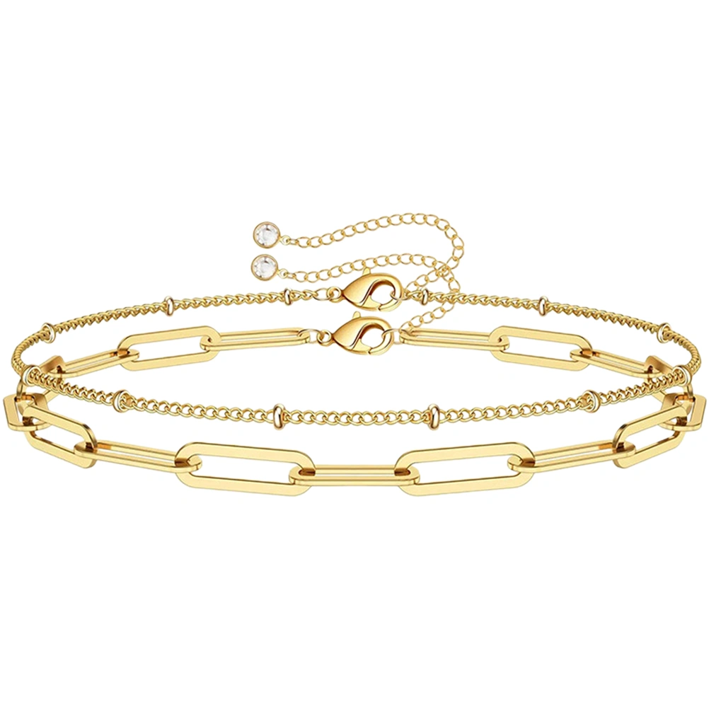 2pcs Layered Bracelets Paperclip Bracelets Chain Bracelets Women Wrist Jewelry