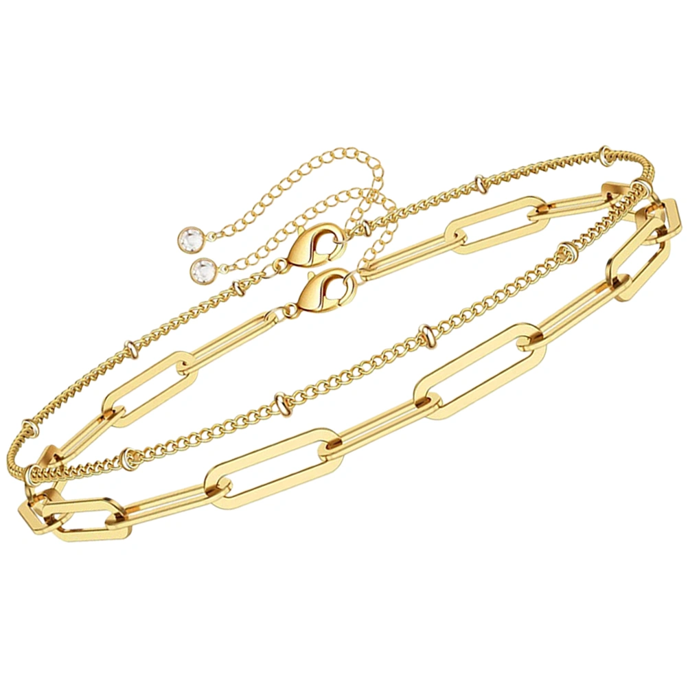 2pcs Layered Bracelets Paperclip Bracelets Chain Bracelets Women Wrist Jewelry