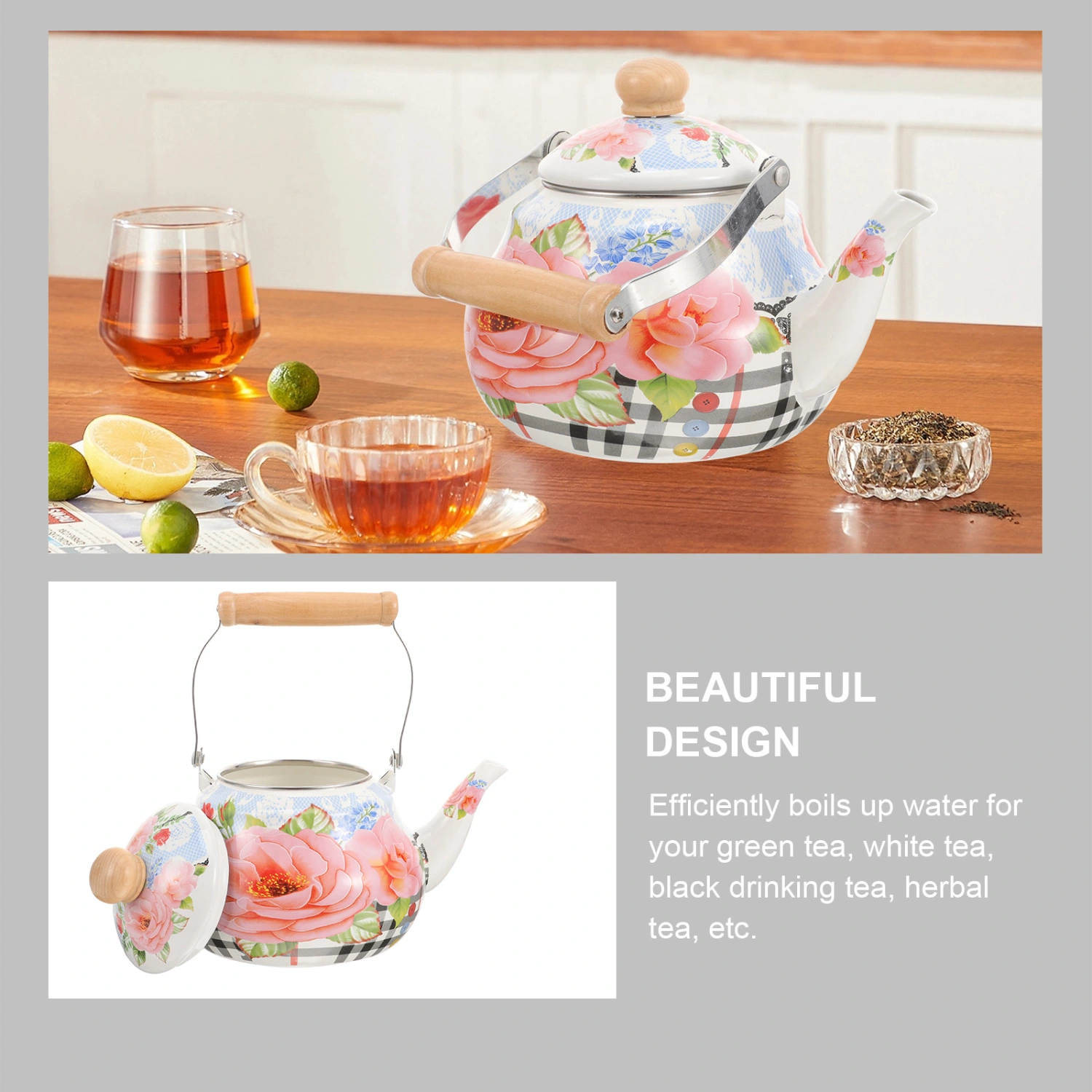 Vintage Style Water Kettle Enamel Tea Pot Household Stovetop Kettle Home Accessory