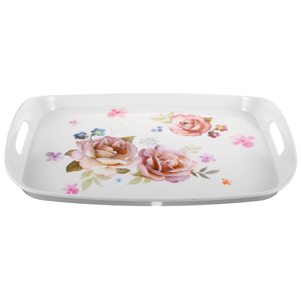 Serving Tray with Hollowed Handle Food Tray Flower Pattern Food Serving Plate Snack Plate