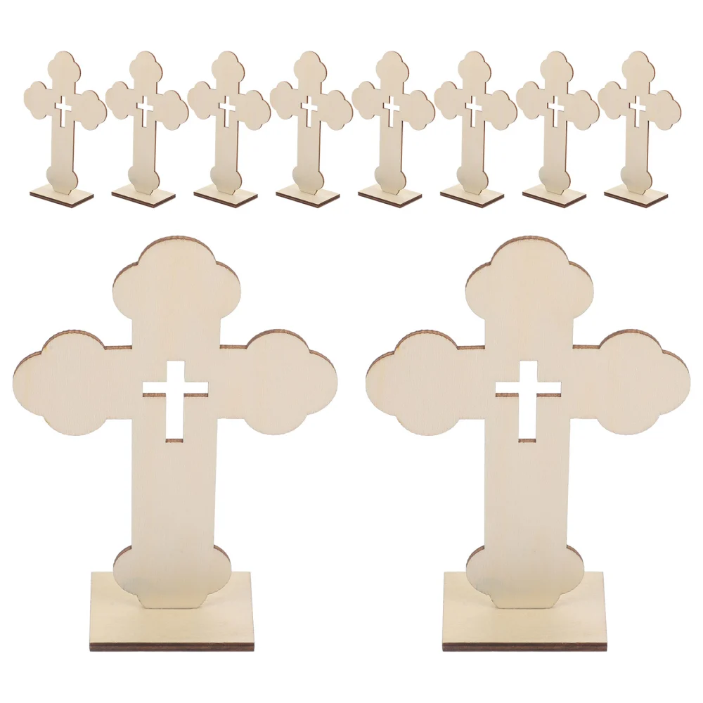 10pcs Based Cross Ornament Decorative Church Wooden Standing Cross Desk Adornment