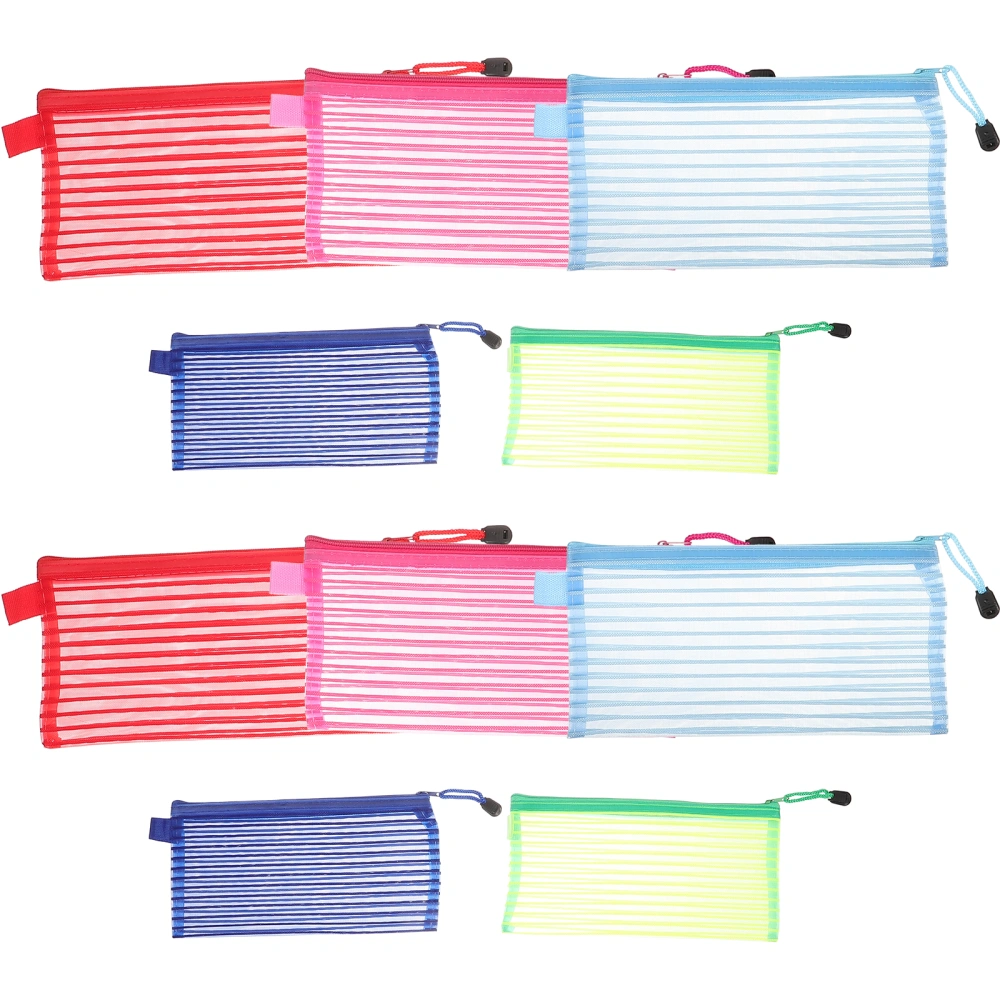 10Pcs Zipper Mesh Pouch Pencil Pouch Mesh Pen Bag Zipper Pouch for Office Travel Storage Bags