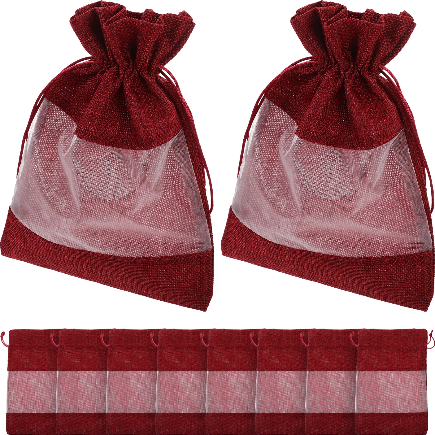 10pcs Portable Gift Bags Drawstring  Bags Window Gift Bags Burlap Storage Bags