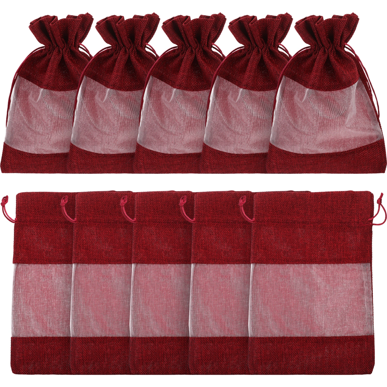 10pcs Portable Gift Bags Drawstring  Bags Window Gift Bags Burlap Storage Bags