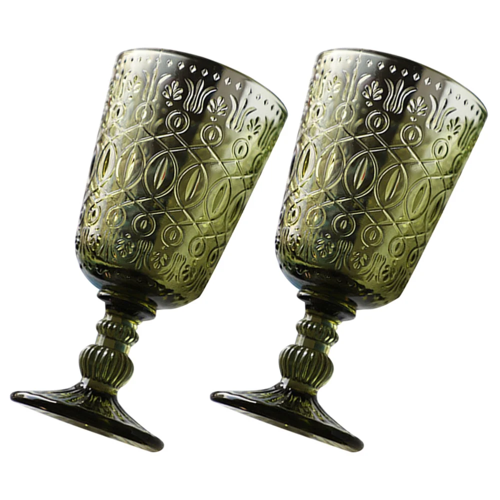 2pcs Wine Glassware Wine Goblets Vintage Embossed Cocktail Goblet for Party Dinner