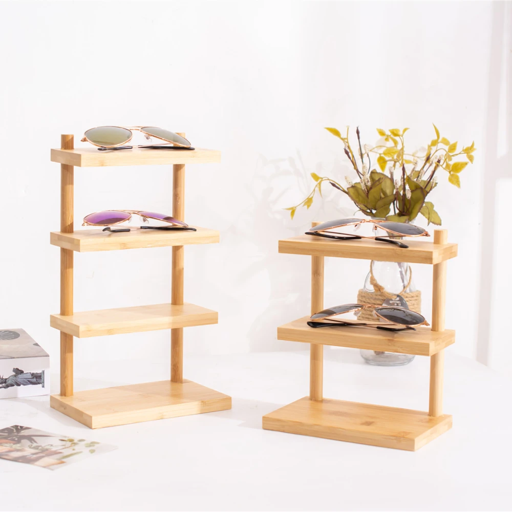 Sunglasses Display Rack Bamboo Glasses Display Stand Holder Glasses Phone Organizer