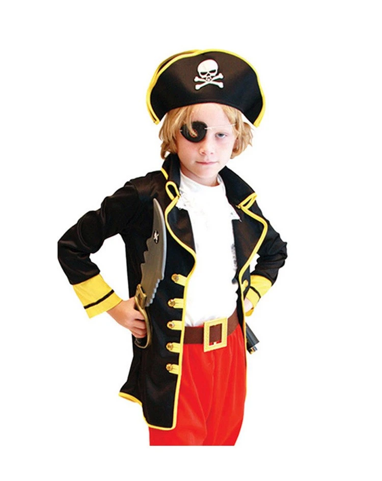 1 Set Kid Pirate Costume Dress up Pirate Hat Halloween Masquerade Costume Size L