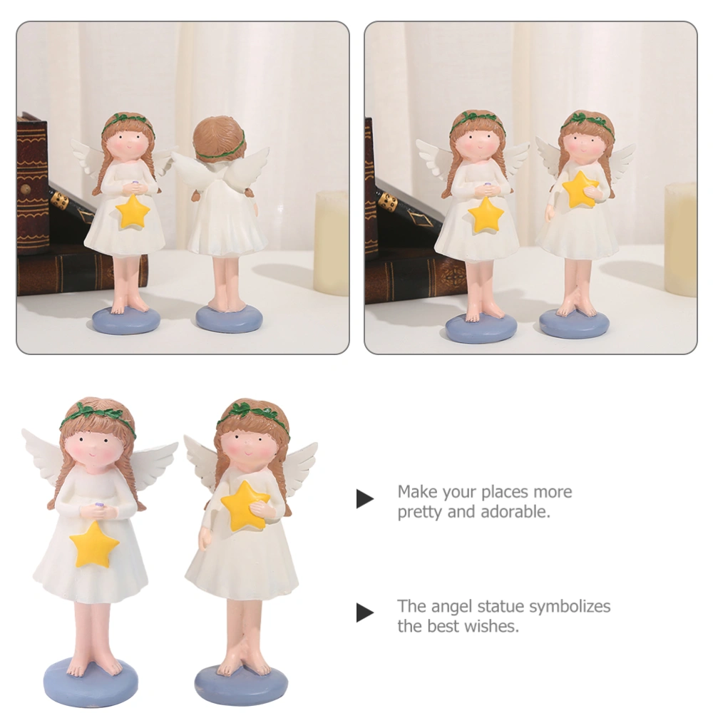 2Pcs Resin Angel Statues Chic Angel Crafts Sculpture Home Tabletop Resin Crafts