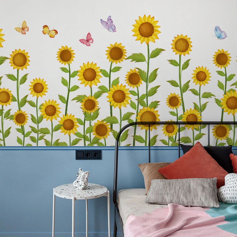 1 Set of Living Room Wall Sticker Sunflower Pattern Wall Decal Bedroom Wall Background Decorative Sticker