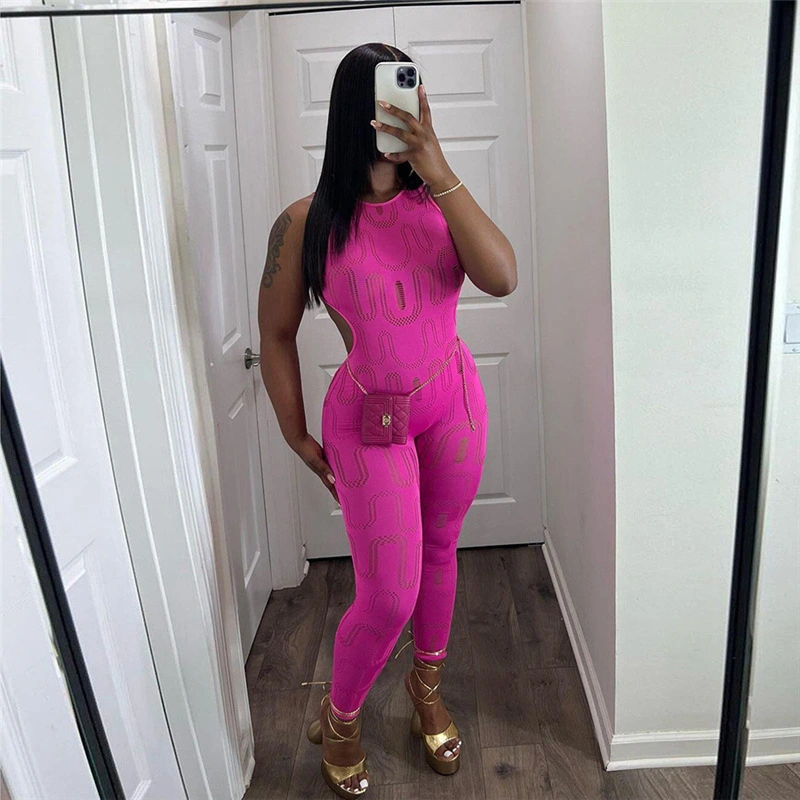 Summer New Women's Sleeveless Hollow Slim High Top Sports One-piece Trousers