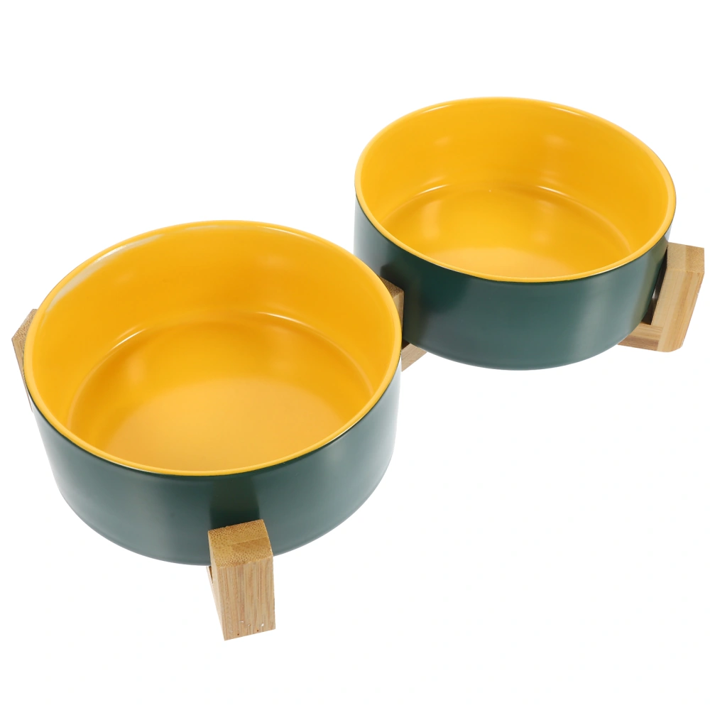 1 Set Ceramic Pet Bowl Dog Kitten Bowl Ceramic Food Water Dish with Wood Stand for Pet