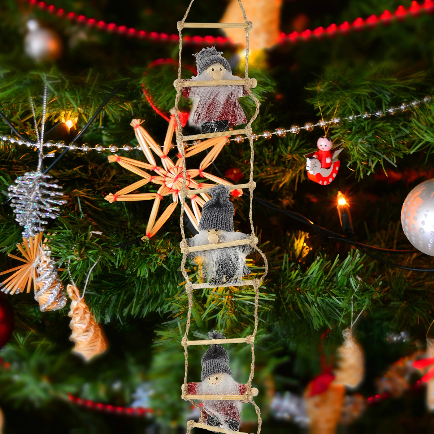 Christmas Tree Hanging Decoration Felt Santa Claus Climbing Ladder Pendant Christmas Decor