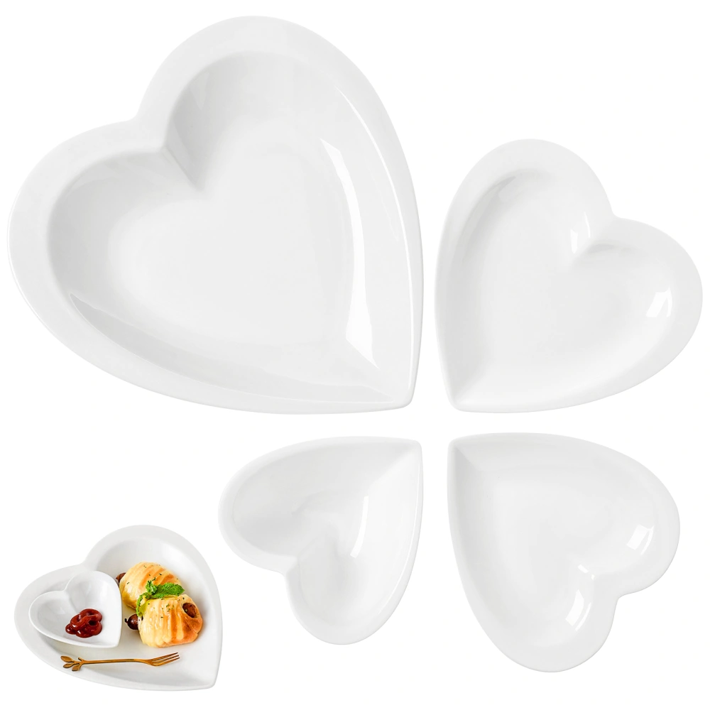 4 Pcs Heart Shaped Bowls Ceramic Heart-shaped Dishes Pasta Bowls for Desserts Salads Fruits Snacks