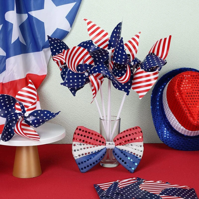 12Pcs American Flag Windmill Toys Park Pinwheel Adornment Yard Decorative Pinwheel Plaything