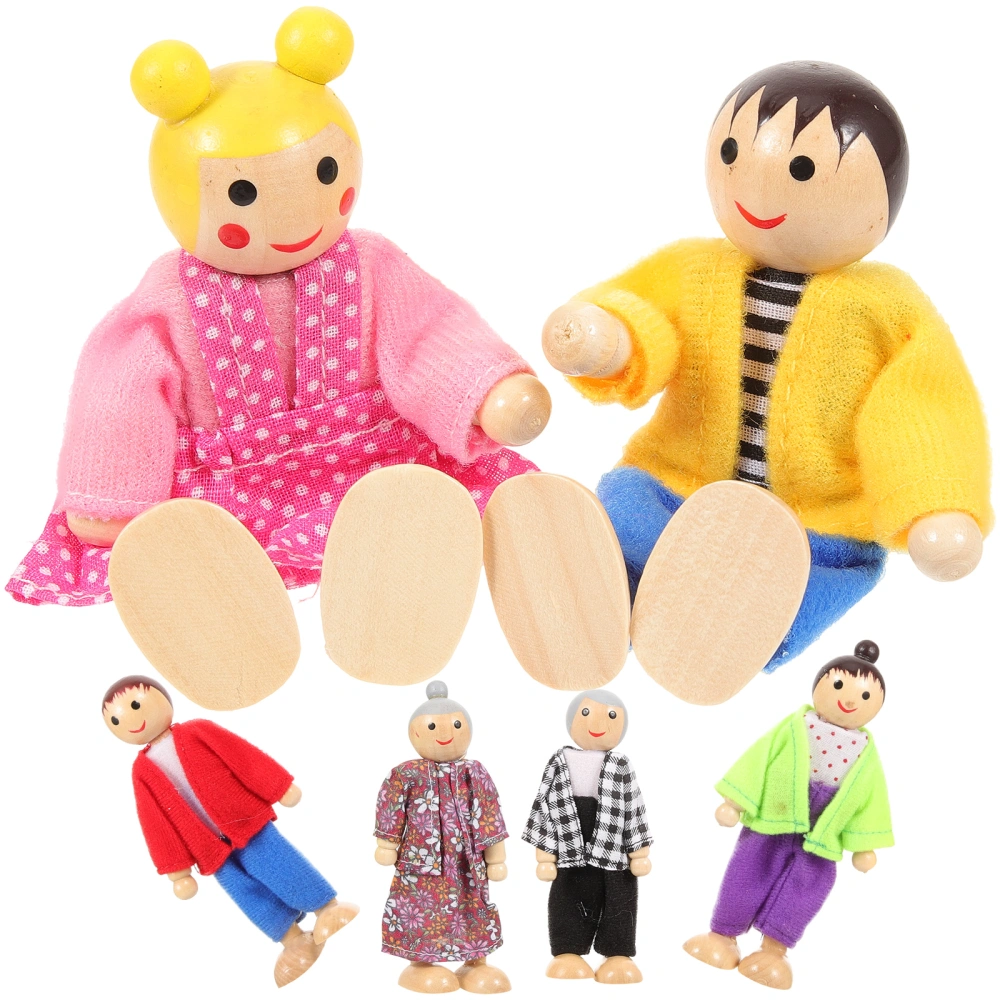 1 Set Wooden Dolls Family Mini house Dolls People Figures Desktop Family Dolls Playset Toy