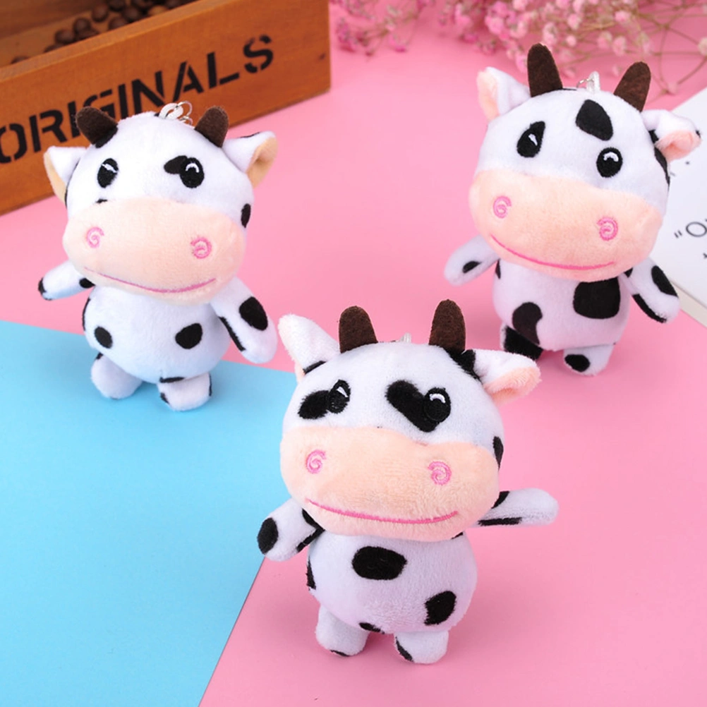 Stuffed Animal Keychain Cartoon Plush Cow Pendant Keychain Wallet Bag Accessory for Children Adults