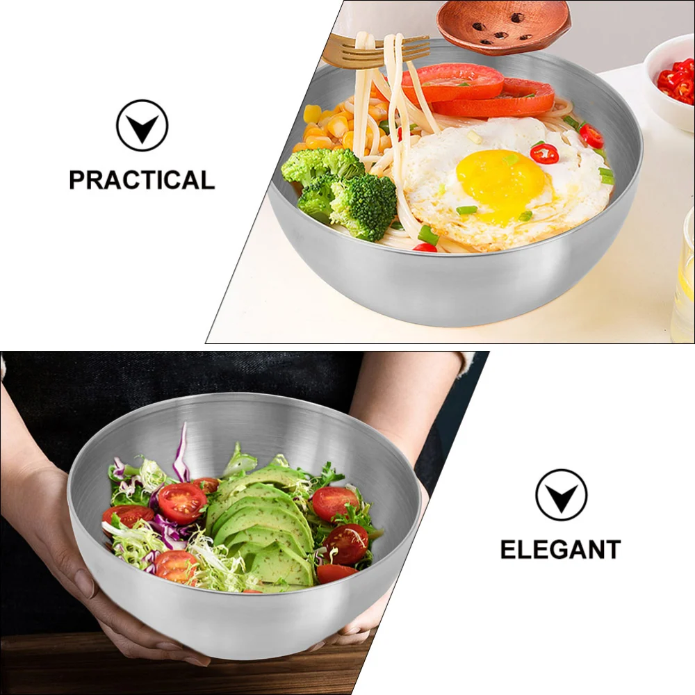 2pcs Stainless Steel Rice Storage Bowl Eating Bowl Salad Bowl Noodle Bowl Vegetable Bowl