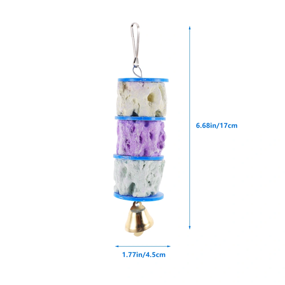 Bird Parrot Teething Toy Natural Calcium Stone Bird Biting Toy Birdcage Hanging Plaything with Bell