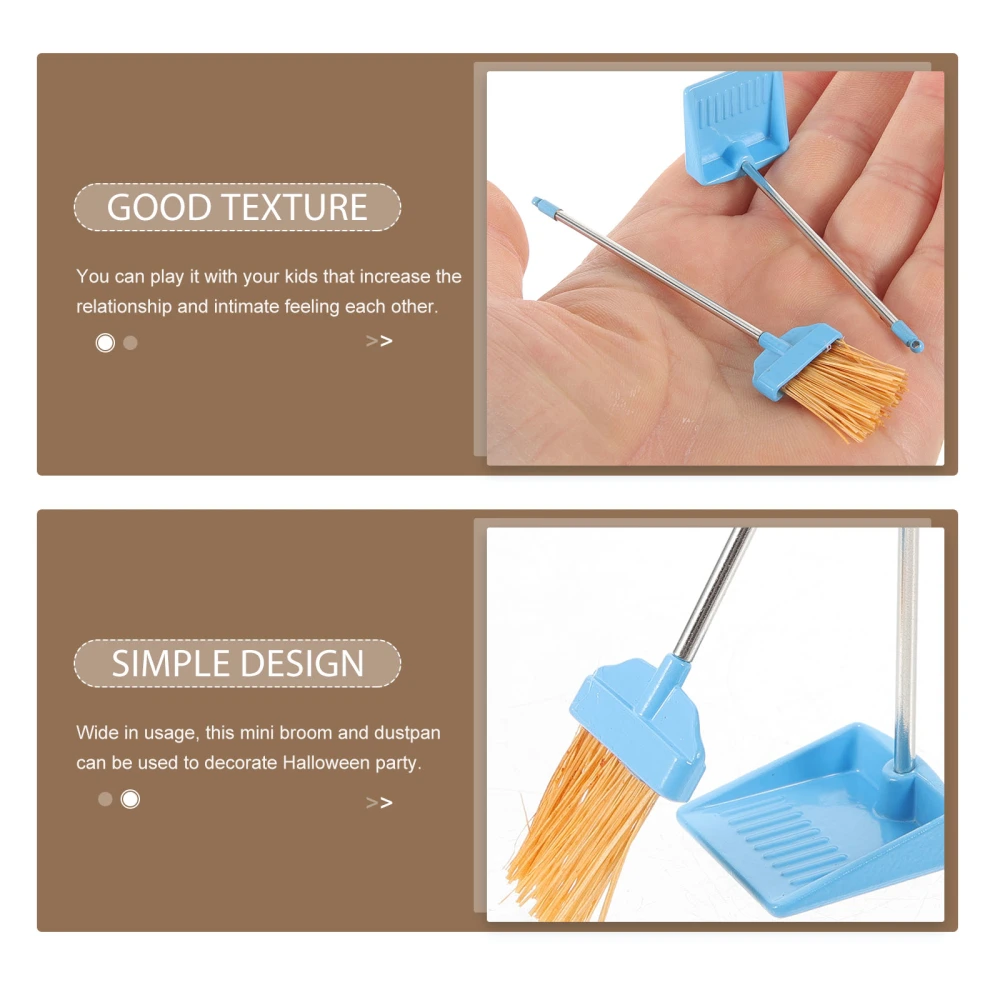 2 Sets Miniature Broom and Dustpan Mini House Broom Dustpan Ornaments Micro Landscape Decors