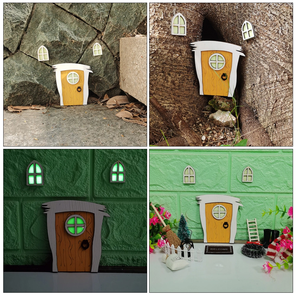 1 Set of Wooden Fairy Door Decor Mini House Door Prop Landscaping Creative Garden Decor