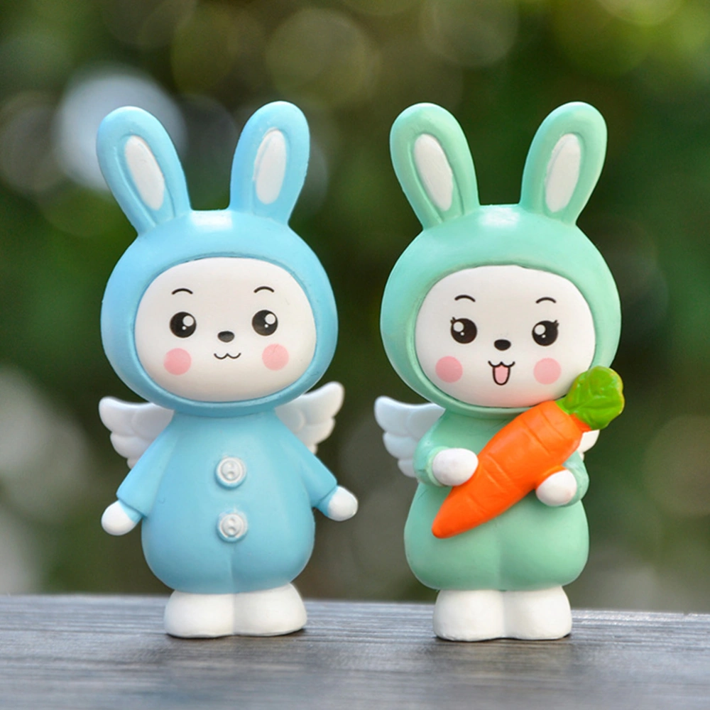 4Pcs Cartoon Rabbit Statues Angel Rabbit Figurines Adorable Rabbit Decors Garden Bunny Sculptures