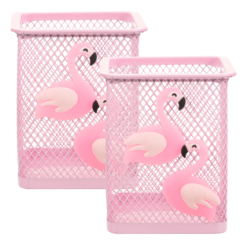 2pcs Metal Cute Pen Pencil Holder Square Pen Pot Flamingo Pen Holder for Desktop