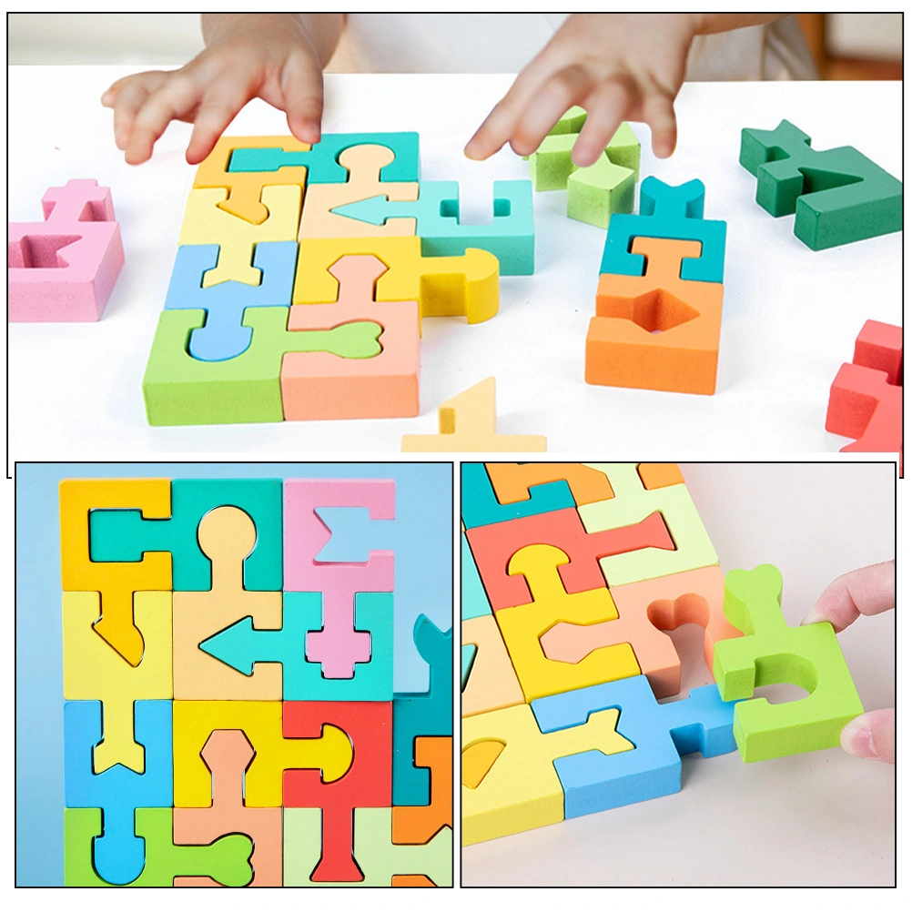 1 set of Shape Matching Building Blocks Puzzle Assembly Toy Wooden Building Blocks