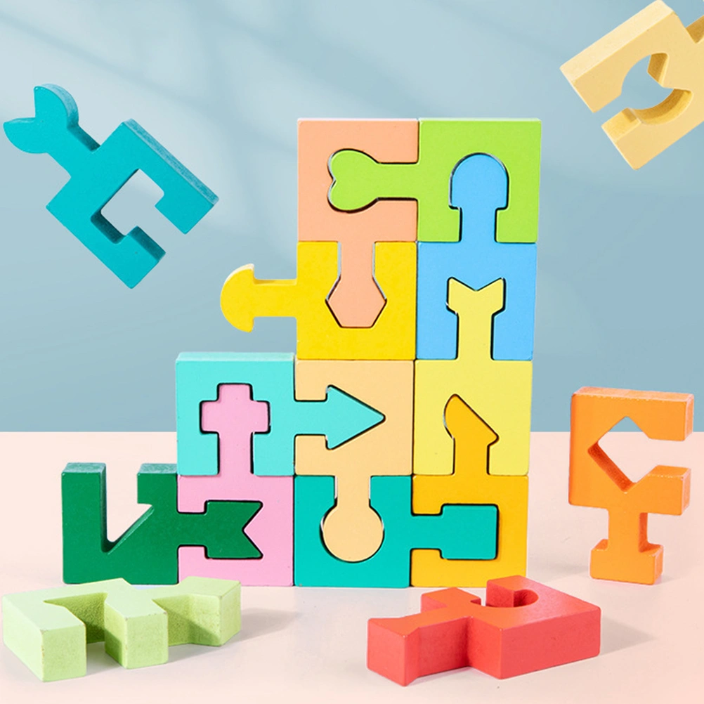 1 set of Shape Matching Building Blocks Puzzle Assembly Toy Wooden Building Blocks