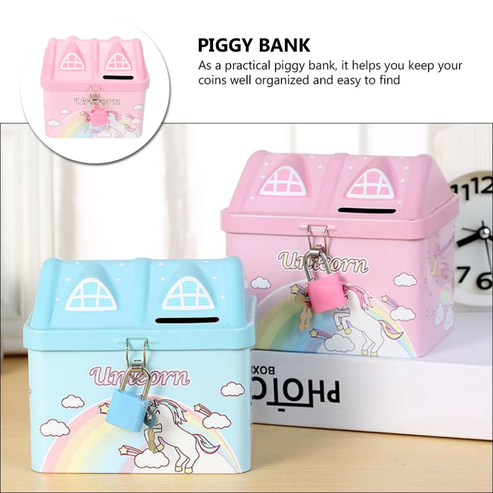 Kids Piggy Bank Metal House Piggy Bank Girl Piggy Bank House Shaped Money Saving Bank with Lock