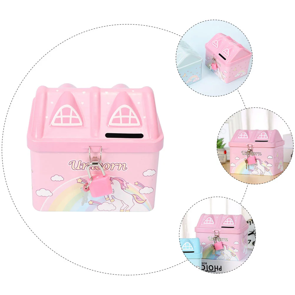 Kids Piggy Bank Metal House Piggy Bank Girl Piggy Bank House Shaped Money Saving Bank with Lock