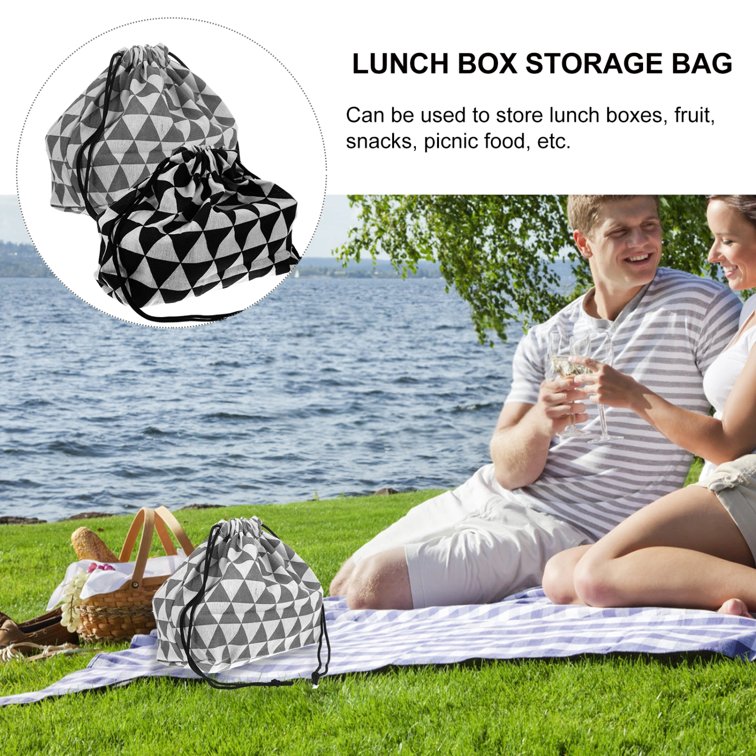 2pcs Portable Bento Box Carrying Bag Decorative Japanese Style Bento Pouch Wear-resistant Lunch Bag