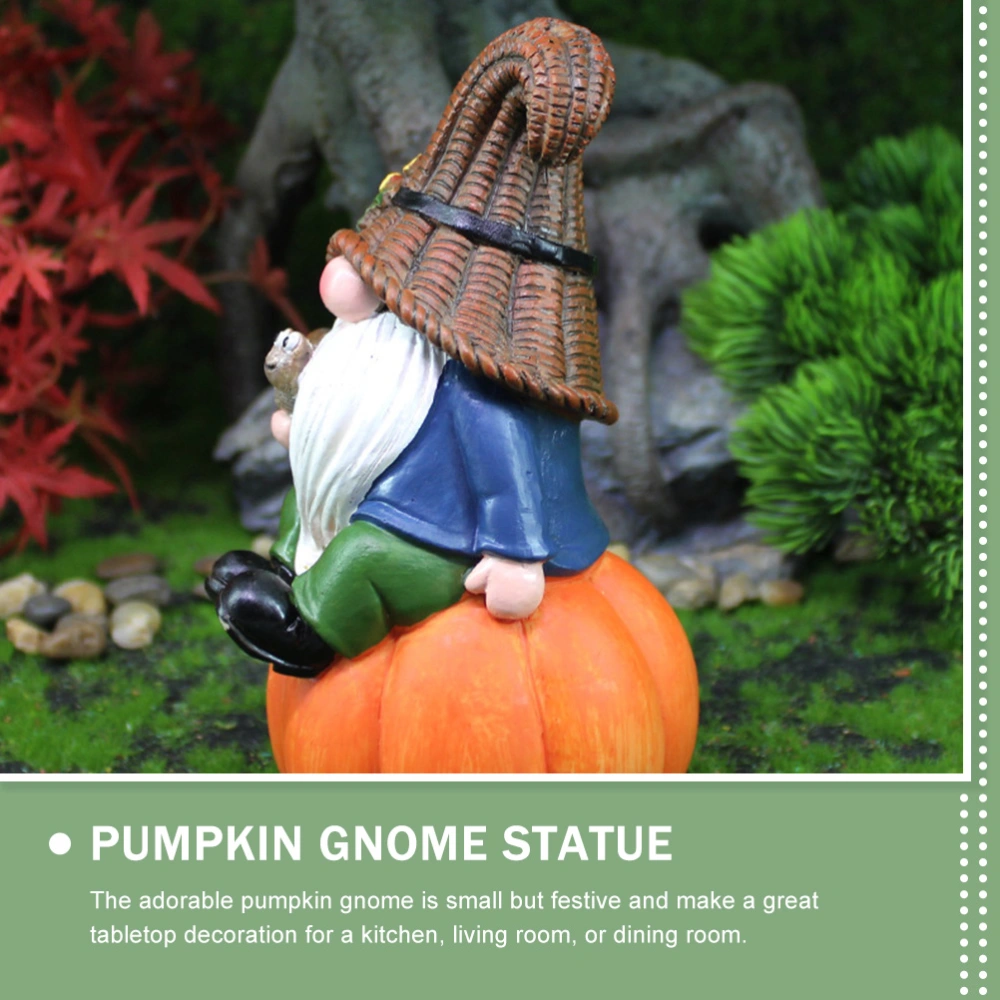 Garden Gnome Figurine Gnome Sitting on Pumpkin Statue Autumn Harvest Garden Gnome Statue Figurine