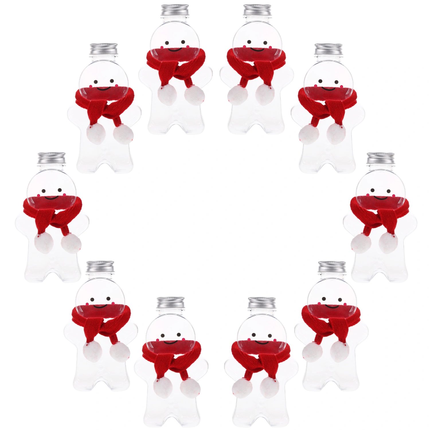 10 Sets Christmas Bottles Xmas Gingerbread Man Beverage Bottles Juice Bottles with Scarves